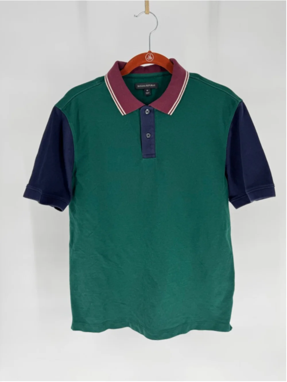Banana Republic Men's Color Block Pique Polo Medium Green Navy